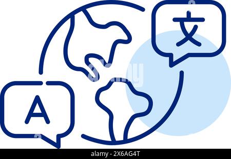 Global citizenship and multilingualism. Earth and speech bubble with language symbols. Pixel perfect, editable stroke vector icon Stock Vector