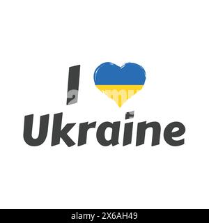 I love Ukraine lettering vector. Text with Ukrainian heart flag for t shirt or souvenir print. Stock Vector