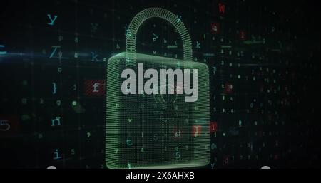 Image of nft text banner against cyber security padlock icon and data processing Stock Photo