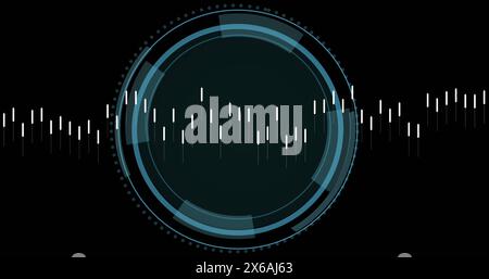 Image of data processing and security shield icon over spinning round scanner Stock Photo