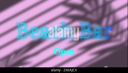 Image of blue beach bar open text over shadows on pink wall Stock Photo