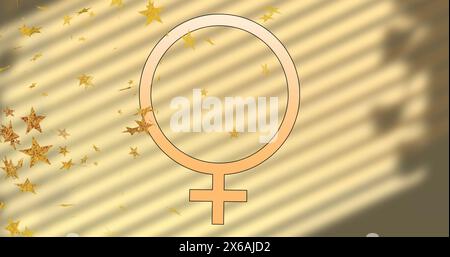 Image of stars falling over female sing over shadows on wall Stock Photo