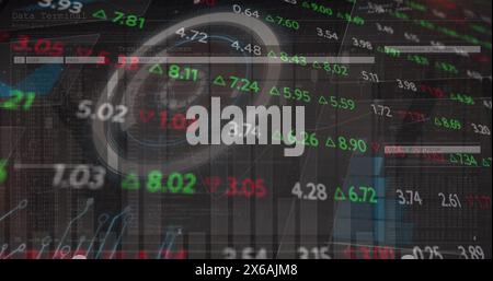 Image of scope scanning and financial data processing Stock Photo