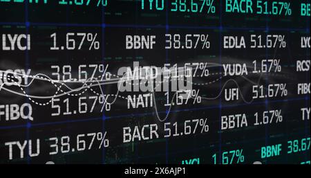 Image of financial data processing on black background Stock Photo