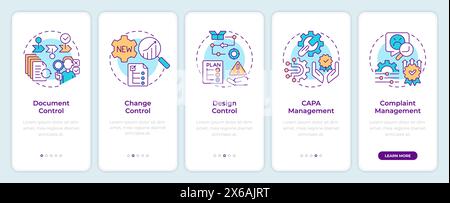 QMS processes onboarding mobile app screen Stock Vector