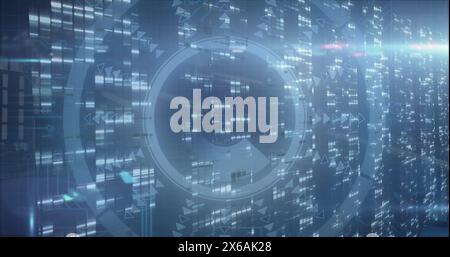 Image of processing circle and lights over navy background Stock Photo