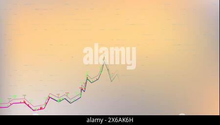 Image of financial data processing against orange gradient background Stock Photo