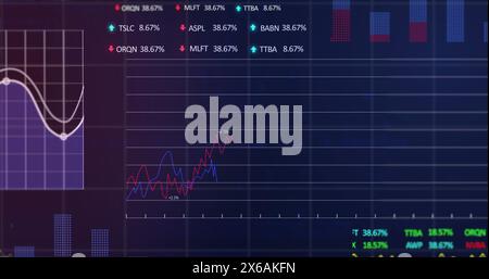 Image of financial data and graphs over navy background Stock Photo