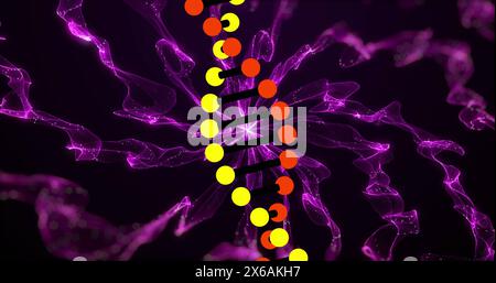 Image of dna strand over shapes Stock Photo