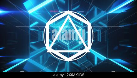 Image of white shapes over neon tunnel Stock Photo