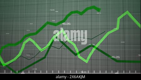 Image of statistics and financial data processing over yellow line financial data processing Stock Photo