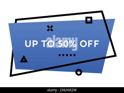 Up to 50% off blue geometric trendy banner.  Modern gradient shape with promotion text. Vector illustration. Stock Vector