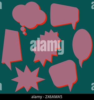 Set of purple speech bubbles without phrases on dark green background. Vector illustration. Stock Vector