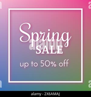 Spring sale banner and up to 50% off sign on colorful background. Vector illustration Stock Vector