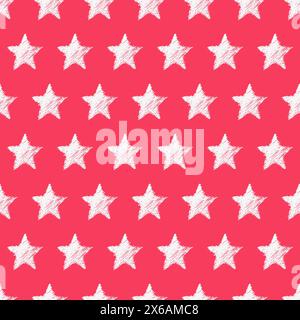 Seamless Pattern with hand drawn white Stars on red background. Abstract grunge texture. Vector illustration Stock Vector