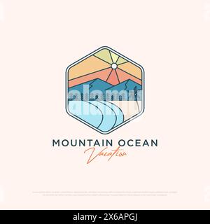 Mountain Ocean vacation logo design, travel agency logo vector illustration Stock Vector
