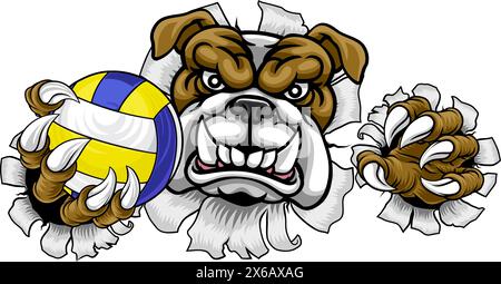 Bulldog Dog Volleyball Volley Ball Animal Mascot Stock Vector