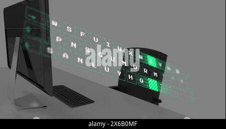 Image of digital keyboard over office desk with computer Stock Photo