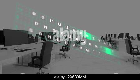 Image of digital keyboard over office desks with computers Stock Photo