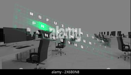 Image of digital keyboard over office desks with computers Stock Photo