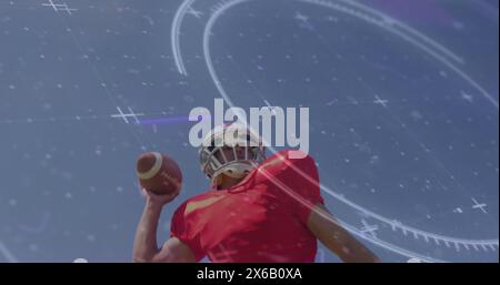 Image of american football player over senior caucasian man hiking Stock Photo