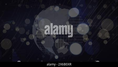 Image of dots blinking over globe on black background Stock Photo