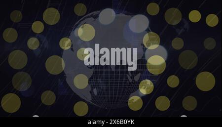 Image of dots blinking over globe on black background Stock Photo