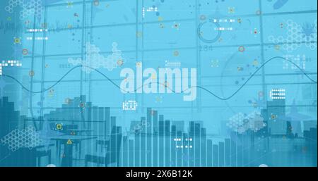 Image of financial graph over data processing Stock Photo