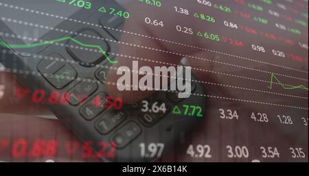 Image of data processing over hand using phone Stock Photo