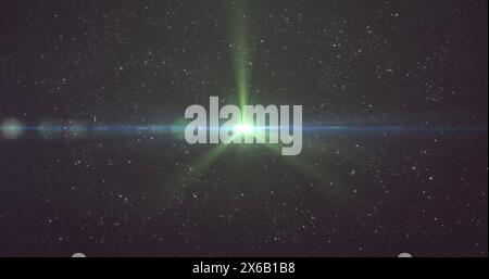 Image of glowing lights over night sky with stars Stock Photo