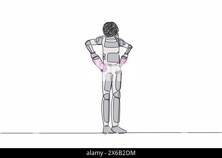 Continuous one line drawing astronaut with round scribbles instead of head. Spaceman with pockets turned outward, having no money. Cosmonaut outer spa Stock Vector