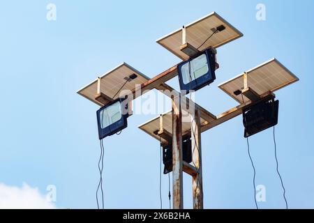 about solar lighting and lighting poles by emphasising the lighting Stock Photo