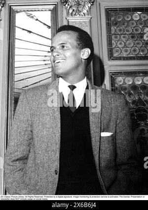 Harry Belafonte (born Harold George Bellanfanti Jr.; March 1, 1927 – April 25, 2023) was an American singer, actor, and civil rights activist who popularized calypso music with international audiences in the 1950s and 1960s. Belafonte's career breakthrough album Calypso (1956) was the first million-selling LP by a single artist. Pictured when visiting Sweden 1958. Stock Photo