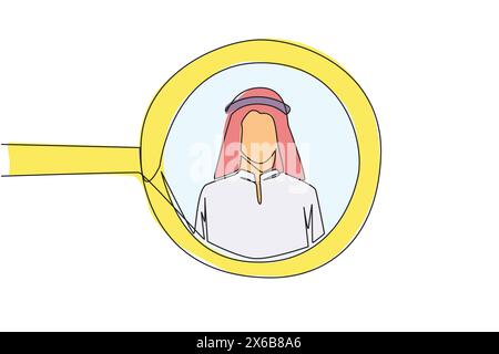 Single one line drawing the circle of magnifiers highlights to young successful Arab businessman. Resembles an avatar for photo on social media. Victo Stock Vector