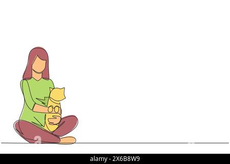 Woman with cat. Continuous one line drawing silhouette Stock Vector ...