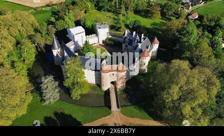 drone photo Ainay-le-Vieil castle France Europe Stock Photo