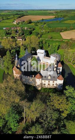 drone photo Ainay-le-Vieil castle France Europe Stock Photo