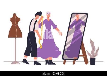 Tailor shop concept with mannequin sewing machine and cloth flat vector ...