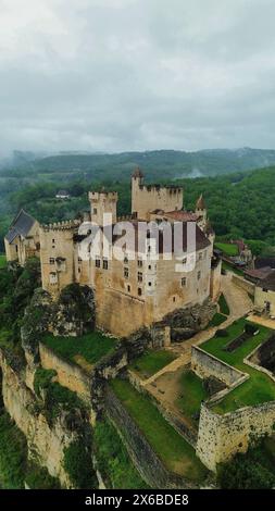 drone photo Beynac castle France Europe Stock Photo