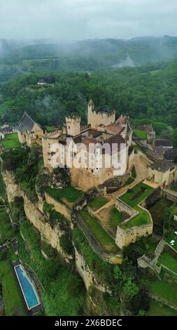 drone photo Beynac castle France Europe Stock Photo