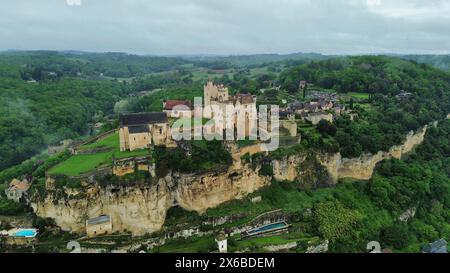 drone photo Beynac castle France Europe Stock Photo