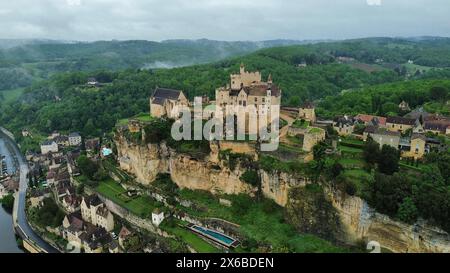 drone photo Beynac castle France Europe Stock Photo