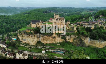 drone photo Beynac castle France Europe Stock Photo