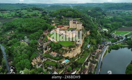 drone photo Beynac castle France Europe Stock Photo