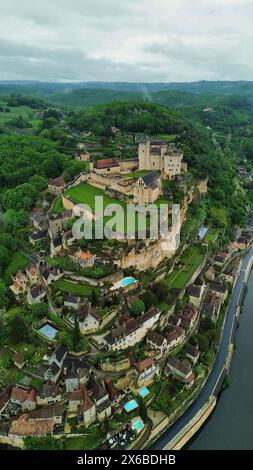 drone photo Beynac castle France Europe Stock Photo