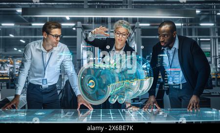 Jet Engine Augmented Reality Hologramm. Specialists Work in ...