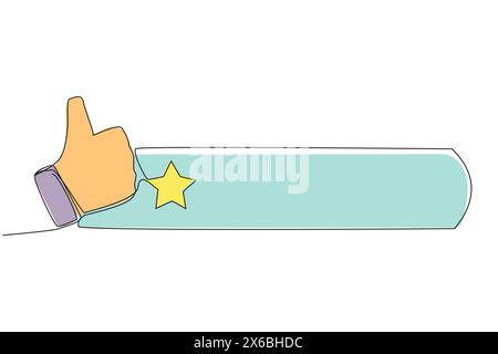 Single continuous line drawing thumbs up next to one star. Star rating. Bad review. Feedback concept. Buyer experience. Customer review rating. Ecomme Stock Vector