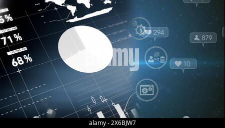 Image of data processing over media icons Stock Photo