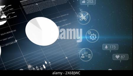 Image of data processing over media icons Stock Photo