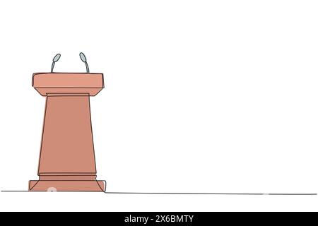 Single one line drawing podium with two microphones. Usually used in speech or oration. Also work for press releases. Podium can also be used for deba Stock Vector